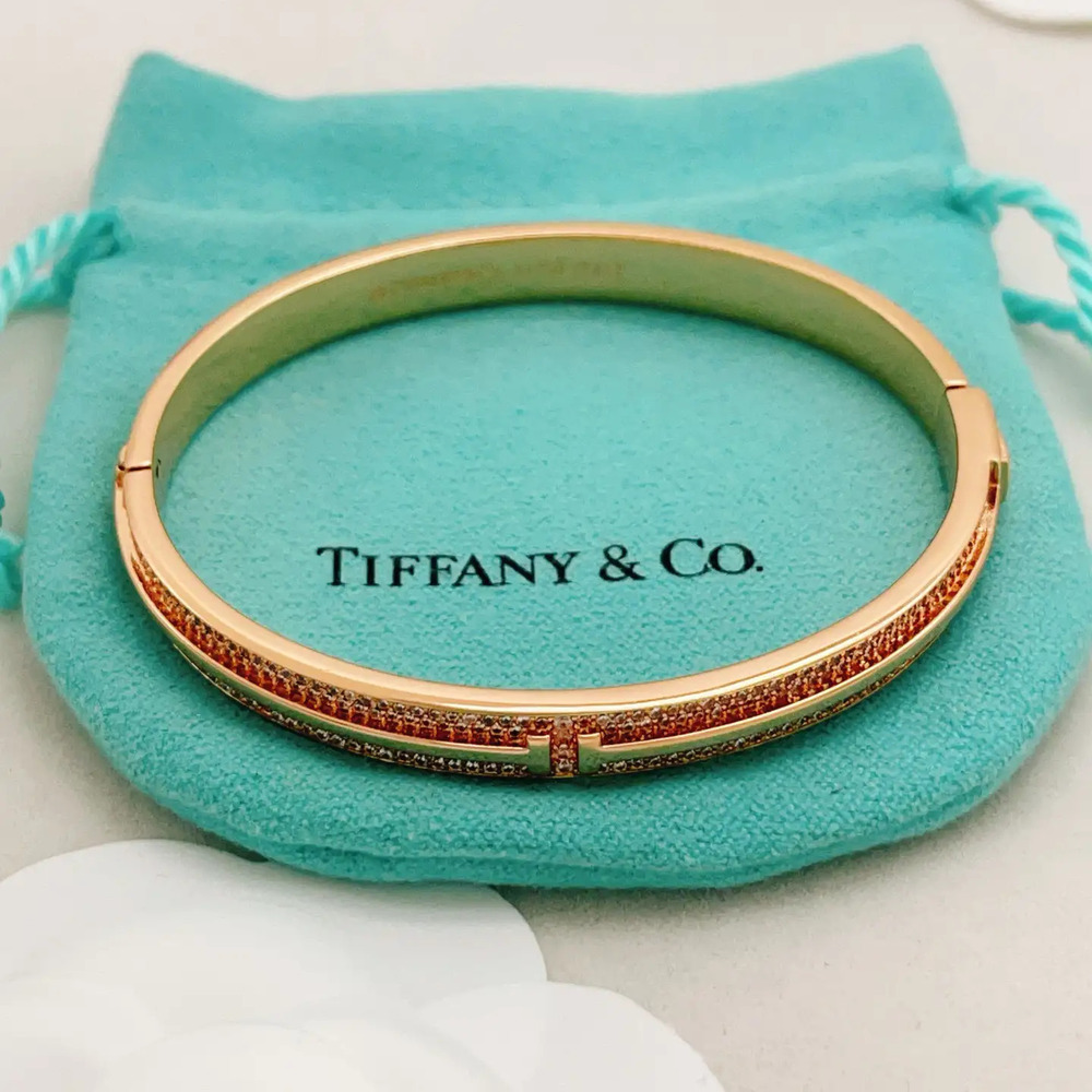Tiffany & Co. Gold Double T Bracelet with Diamonds